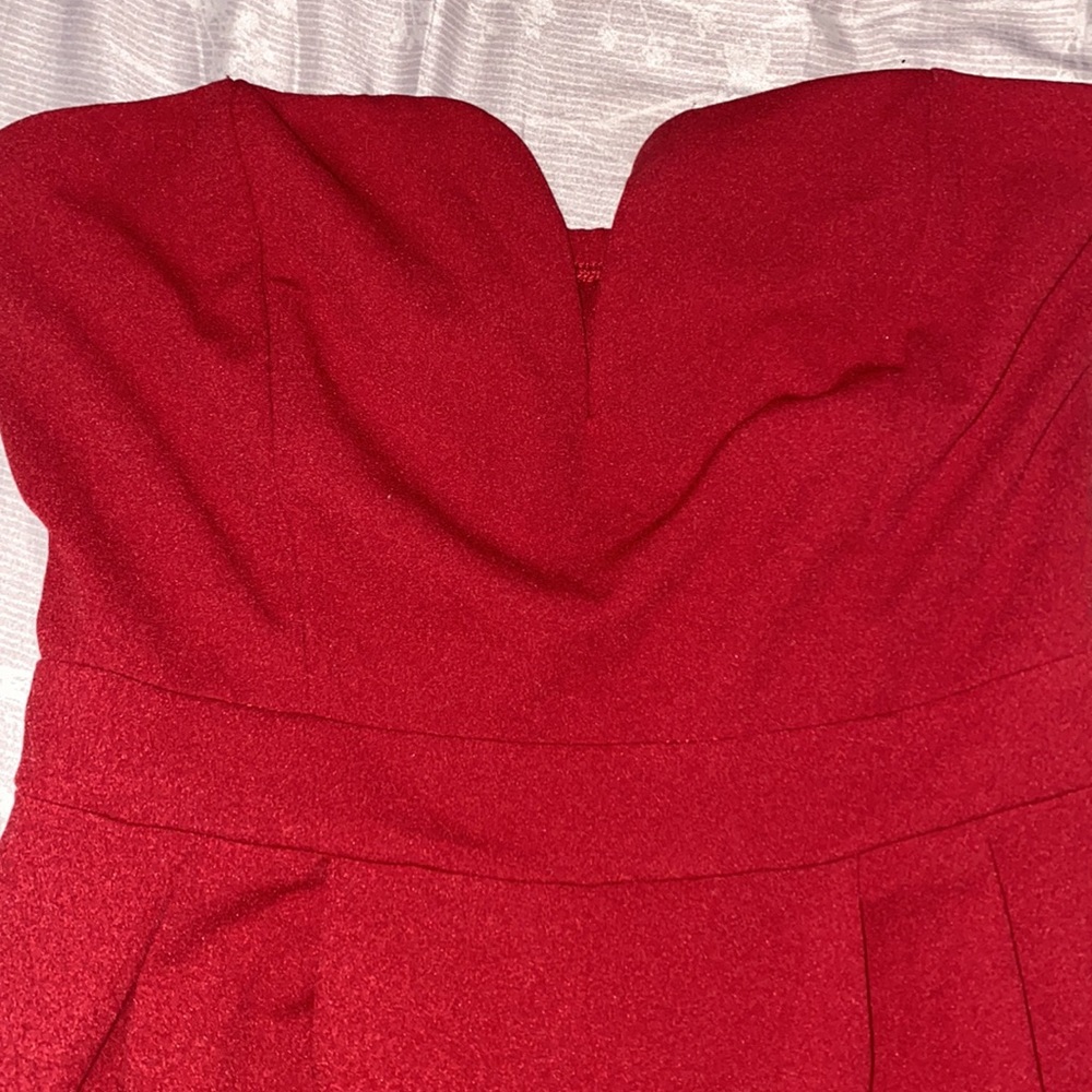 Strapless Red Jumpsuit - Picture 2 of 4
